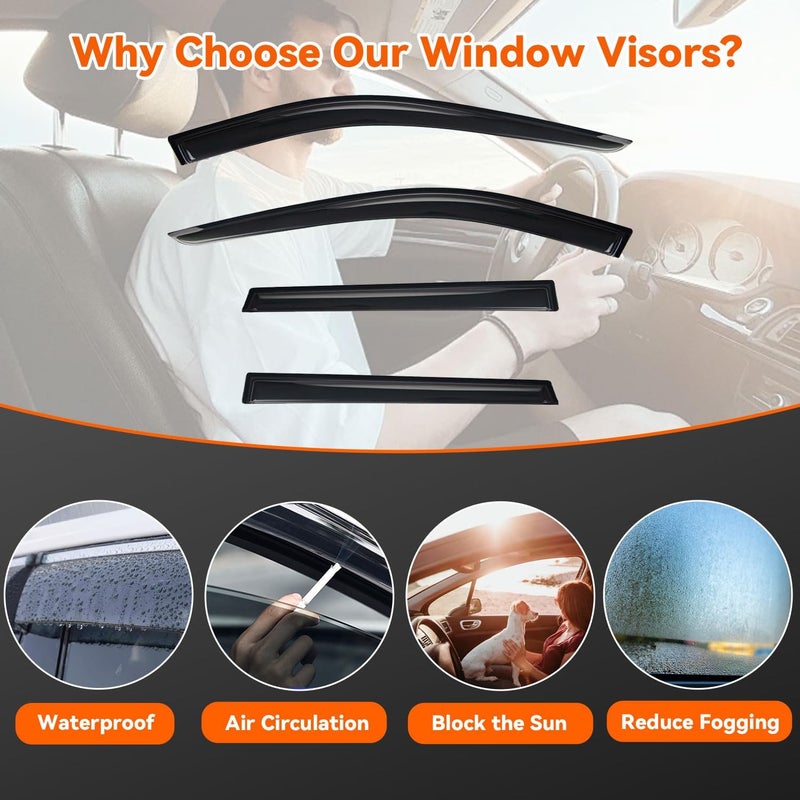 PLDDE Rain Guards Compatible with 2021-2024 Nissan Rogue,Tape-On Side Window Visor Wind Deflector Vent Visors Car Accessories 4pcs - Image 3